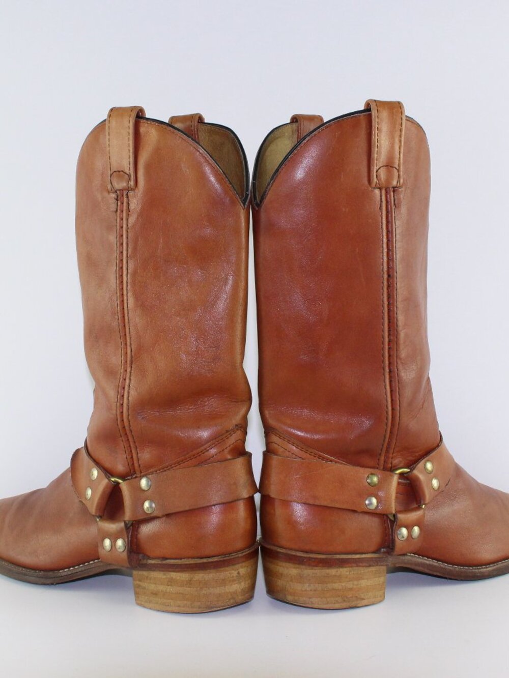 Vintage Double H Light Brown Biker Harness Western Cowboy Boots (10 US)